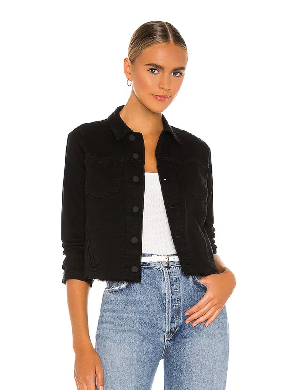 L'AGENCE Janelle Slim Raw-Edge Denim Jacket
